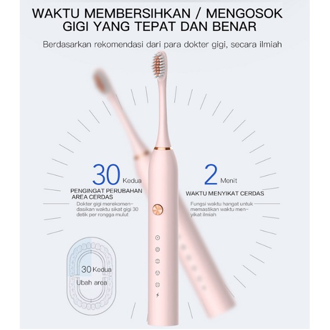 Sikat Gigi Elektrik Listrik Otomatis Toothbrush Automatic Waterproof 5 Mode 3 Sikat Lembut 3.0