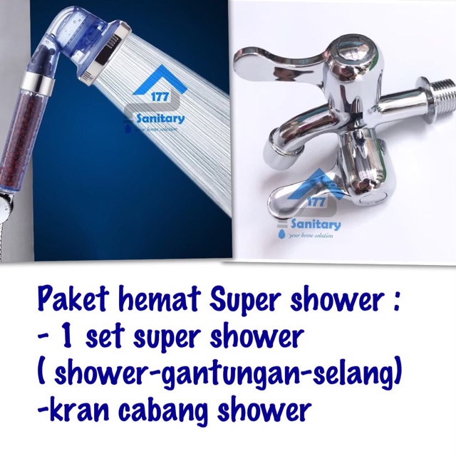 Paket Super Spa Shower mandi Filter Hemat Air BIRU Murah S17DB- Hand Shower Turbo Semprotan high pressure  HandShower