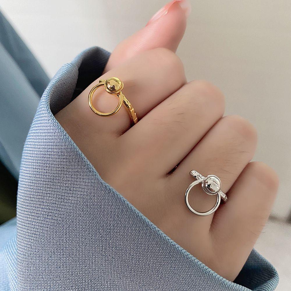 Needway Bulat Liontin Cincin Mode Minimalis Jari Telunjuk Cincin Perhiasan Hadiah Ekor Cincin Gadis Wanita Cincin