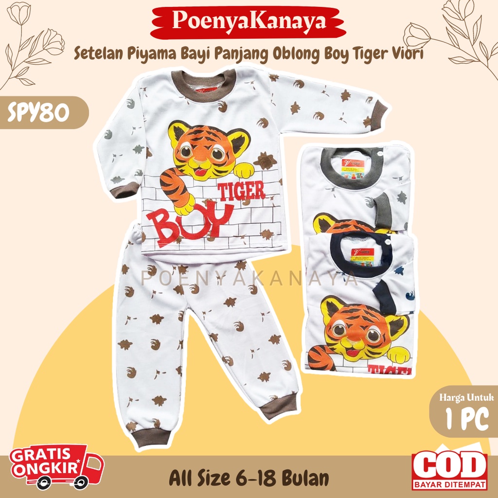 Setelan Baju Bayi Piyama Bayi Panjang OBLONG BOY TIGER Viori 6-18 Bulan SPY80