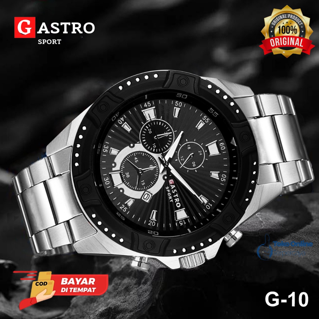 Jam Tangan Pria Original Gastro Sport Tali Rantai Stainless Analog Date Kasual Anti Air Kekinian