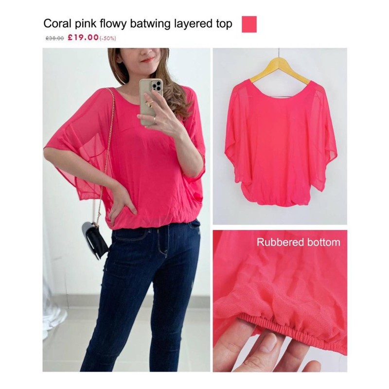 Express coral pink flowy batwing top