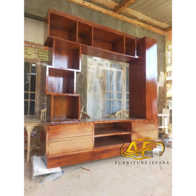 lemari partisi minimalis/lemari penyekat ruangan/lemari partisi kayu jati moderen