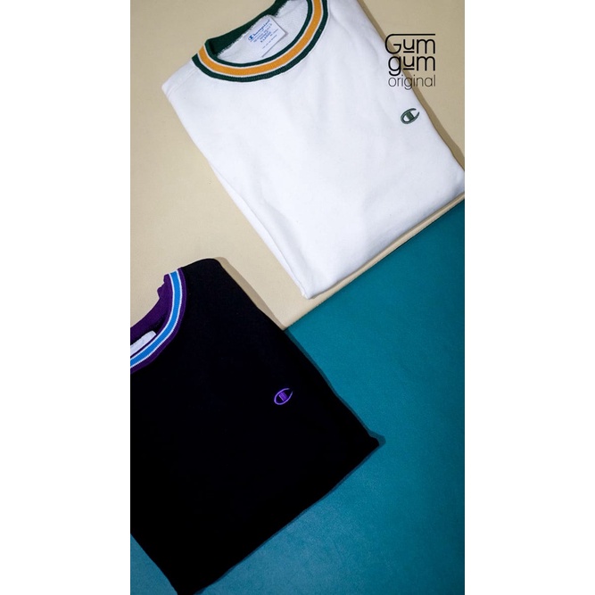 Sweatshirt Champion Original - Script Crewneck Colorbox Putih & Navy (Sweater Pria Wanita / Unisex)