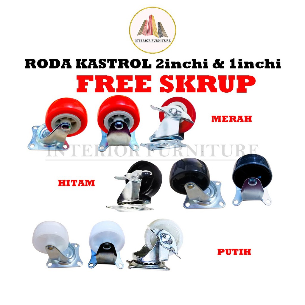 Roda Kastor Plate Pvc Nylon / Roda Troly Etalase 2 Inch Hidup, Mati, Hidup + Rem &amp; 1 inch Mati.