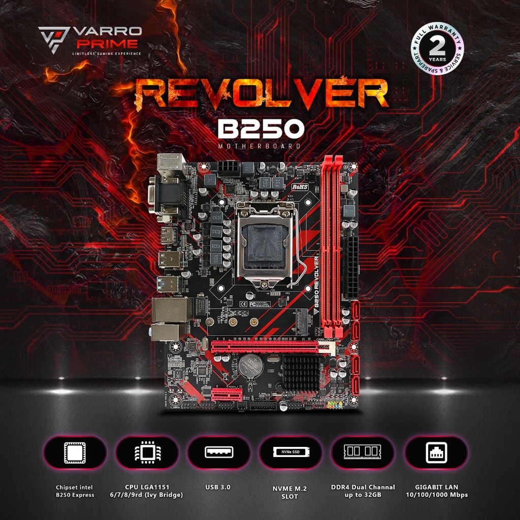 MOTHERBOARD GAMING B250 REVOLVER VARRO SUPPORT NVME DDR4