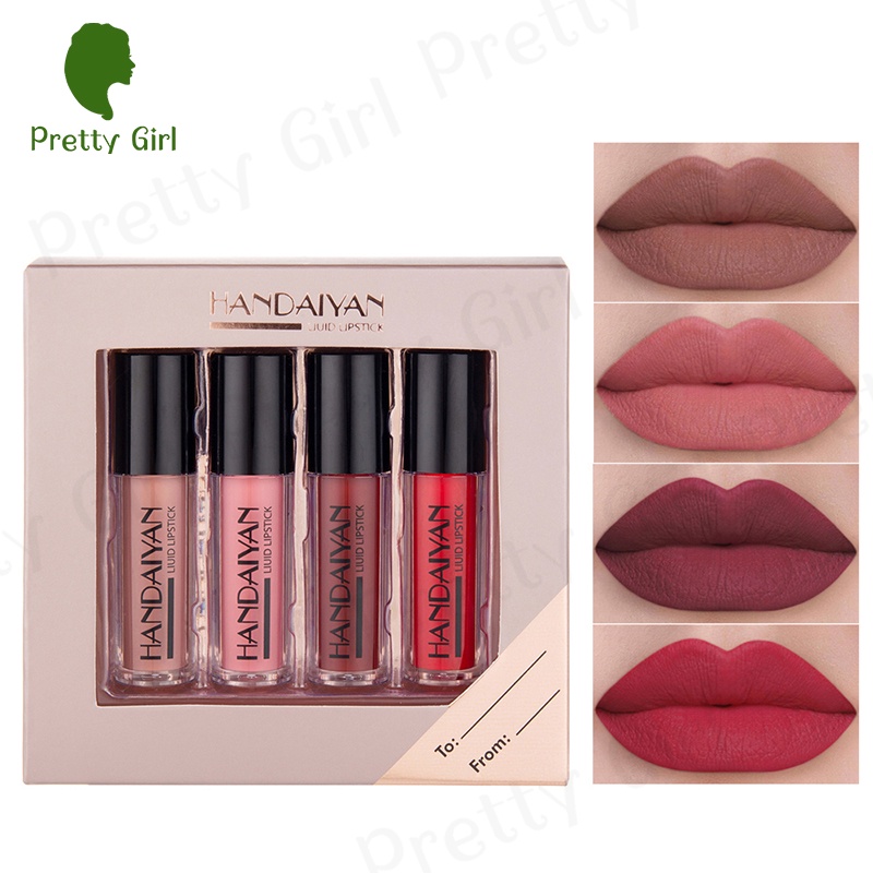 【asli】4 pcs Set Lip Gloss Cermin Lip Glaze Matte Matte Cair Non-Lengket Matte Liquid Lipsticks Kit