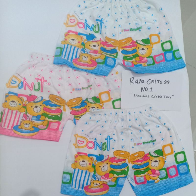 Celana kotak katun combad print TCM isi 1 Lusin / celana bayi sablon / celana katun pendek bayi / grosir 12 pcs