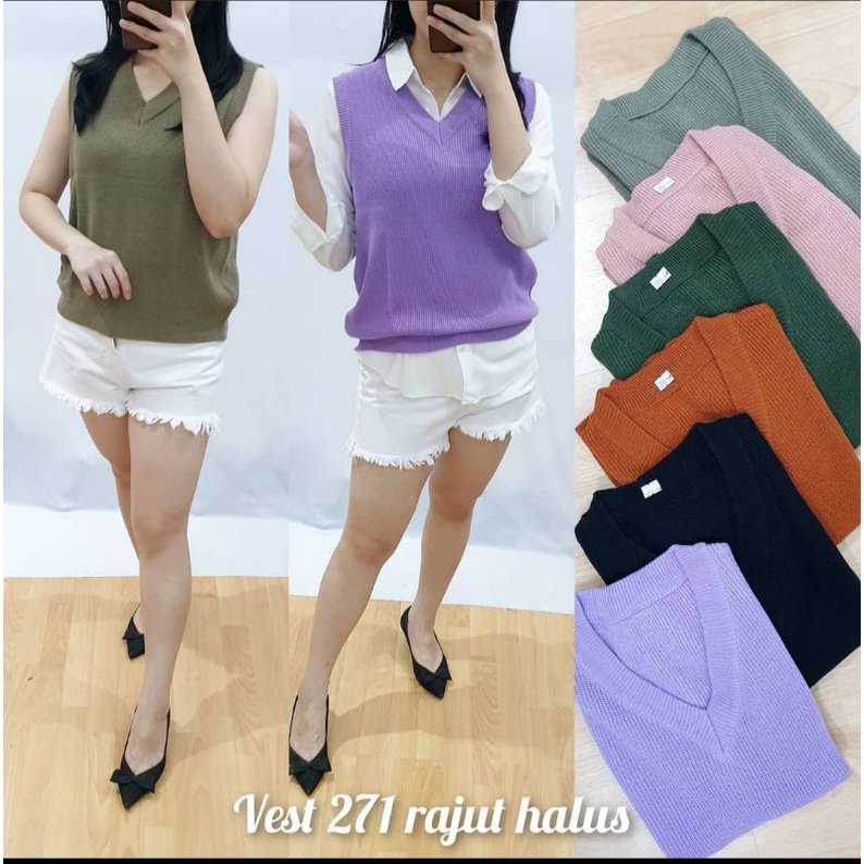 RAJUT VEST ROMPI KOREA 271 V NECK