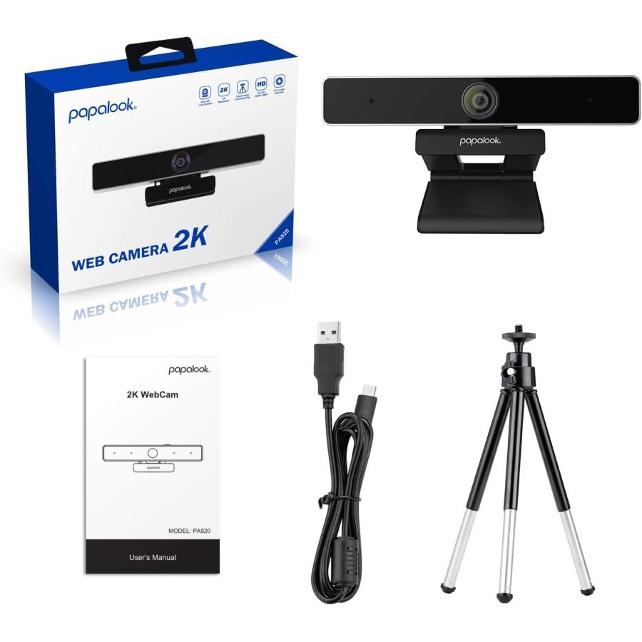 PAPALOOK Webcam 2K 30FPS with Microphone and Tripod PA92