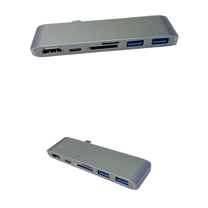 USB Hub 6 in 1 USB Type C with HDMI 4K &amp; Card Reader - T62 - Gray