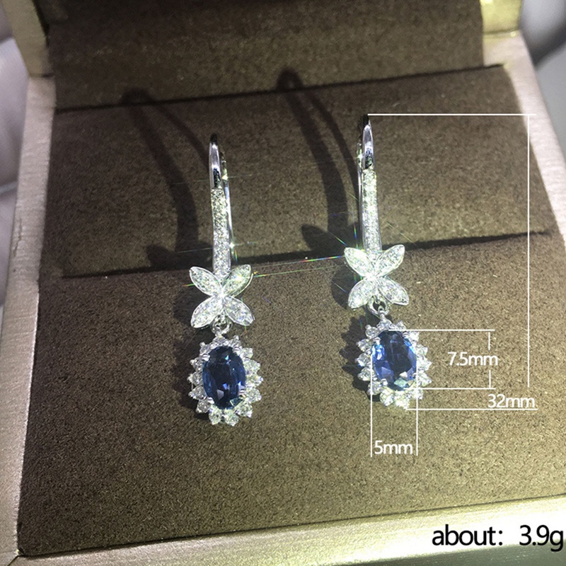 Anting Tusuk Gantung Wanita Hias CZ Biru Gaya Simple / Elegan / Trendy Untuk Pernikahan / Pertunangan / Pesta / Hadiah