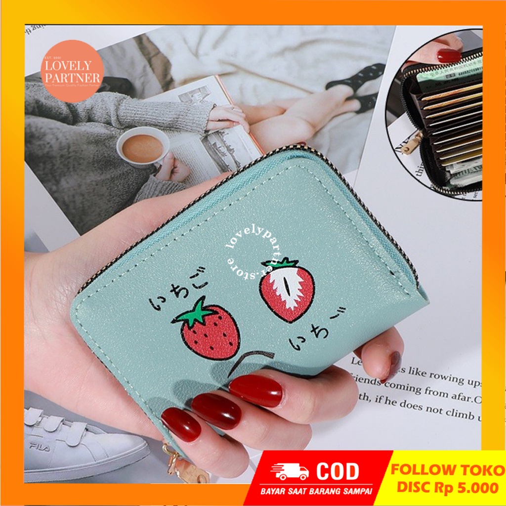 W24 Dompet Mini Wanita Strawberry Lucu Cute Murah Buah Koin Kartu Uang Foto Cewek Women Wallet Kecil Perempuan Kulit PU Leather Binatang Putih Hitam Panjang  Korea Pria Cowok Laki Laki Fruit Import Premium Lipat Jepang Import Tas Pouch Cantik Berry