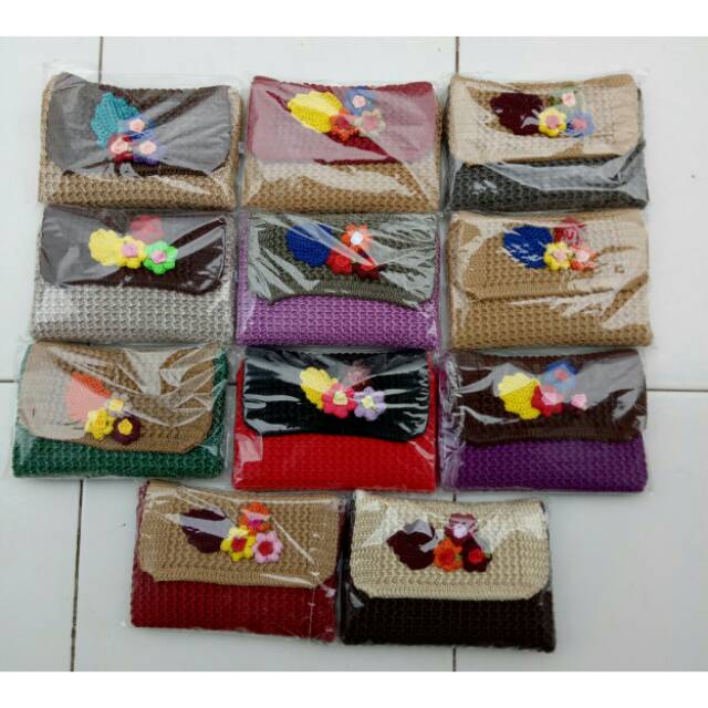 PAKET USAHA 6pcs tas selempang rajut motif bunga