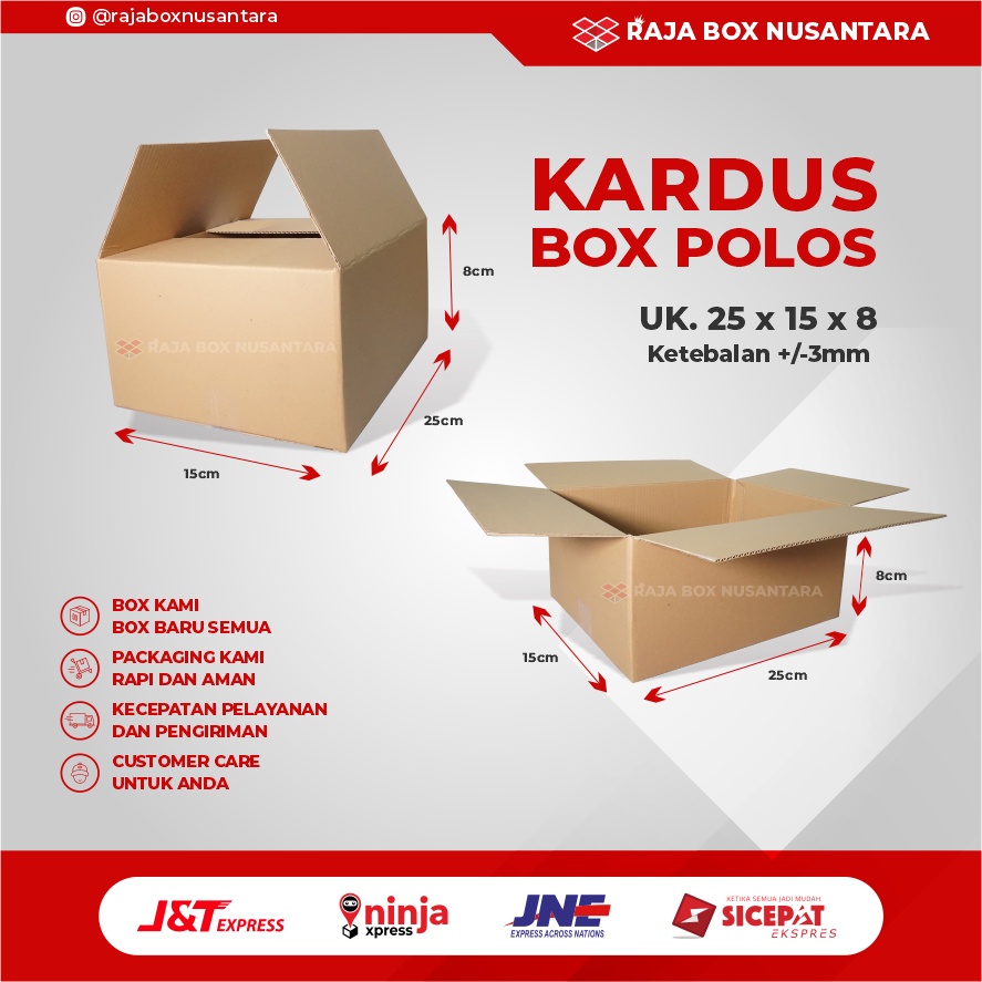 

Kardus Packing Polos Uk 25x15x8cm Tebal Kuat