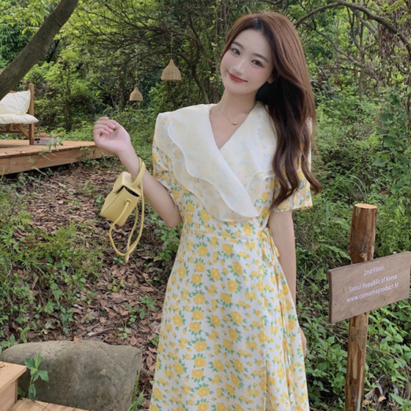 Dress Vintage / Dress Floral / Dress Casual Fashion Korea Kekinian