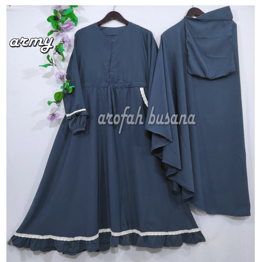 Gamis set hijab arofah renda satu