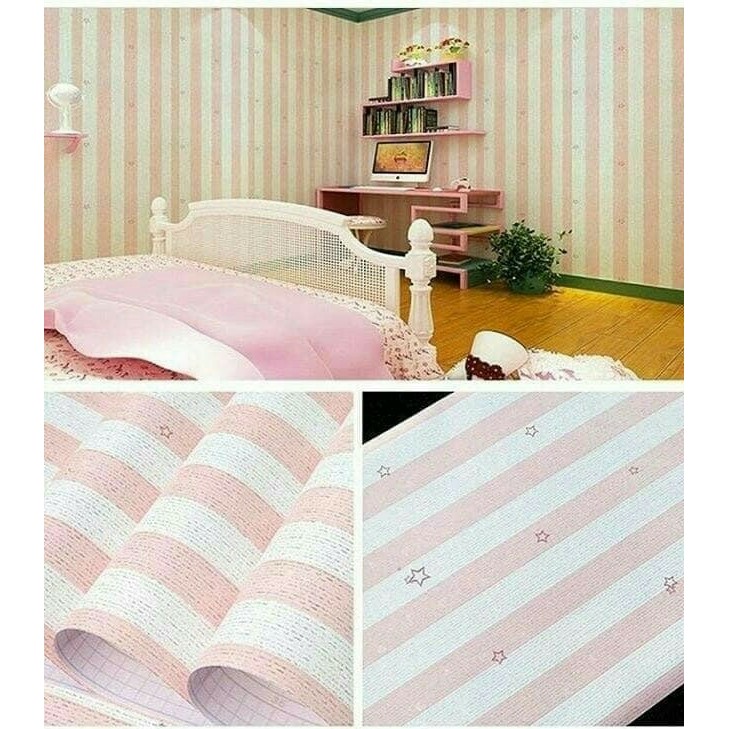 Wallpaper Sticker Dinding Salur Bintang Pink 45cmx10m