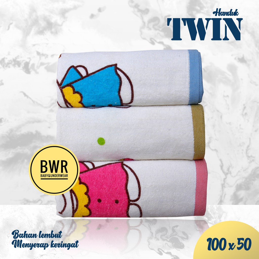 Handuk TWIN Krem Print 50x100 | Handuk Mandi Anak &amp; Bayi Motif Lucu - Bwr