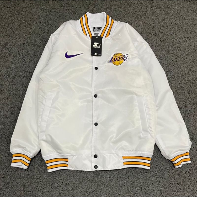 JAKET VARSITY BOOMBER LAKERS NIKE AMERICAN PRIA & WANITA KEREN KEKINIAN FULL TAG & LABEL MIROR PREMI