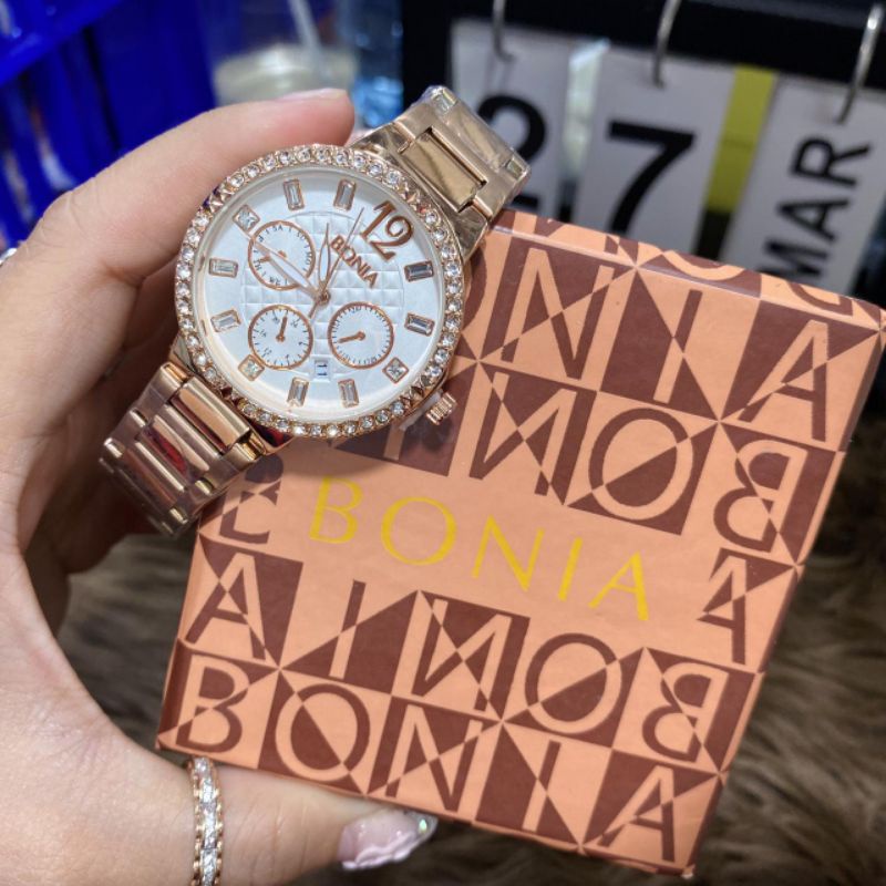 Jam Tangan Bonia Wanita Terbaru Chrono Variasi Tangal Aktif Rantai Steel