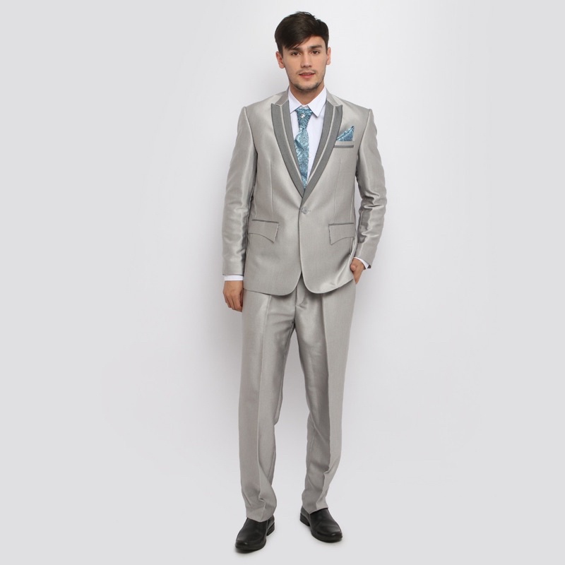 Jas Wedding semi WOOL Jas Pria Stelan Jas nikah dan Celana Blazer Jas Pengantin nikahan Jas Formal-Abu Silver