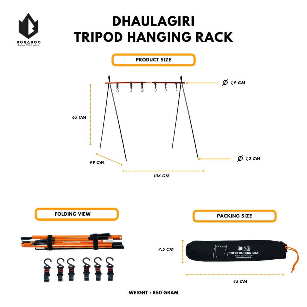 Dhaulagiri Tripod Hanging Rak - Gantungan Alat Camping - Rak Cantolan Alat Masak- Rak Gantung