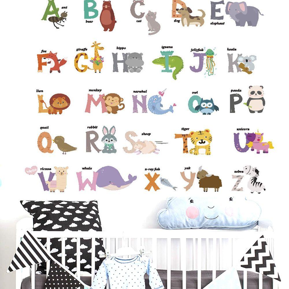 [Elegan] Poster Edukasi Dini Puzzle Alfabet Kamar Tidur Dinding Decal Hewan Liar Untuk Kamar Anak 26huruf
