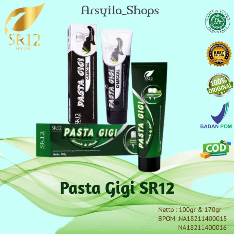 Pasta Gigi SR12 Perontok Karang gigi Meredakan Sakit Gigi Gusi Bengkak dan Menyegarkan Mulut Bpom Ha