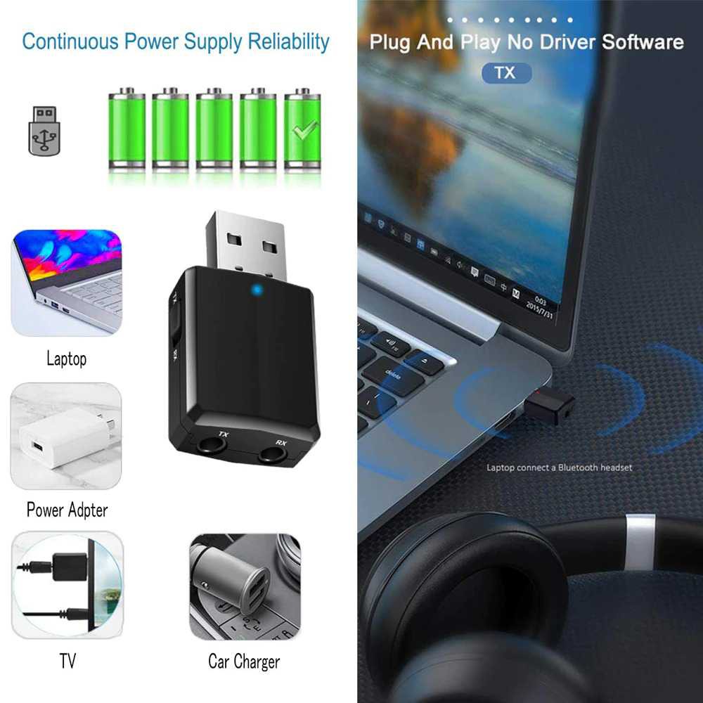 Goojodoq USB Dongle Bluetooth 5.0 Transmitter Receiver Dongel Speaker Headphone Audio Koneksi Wireles Bluetooth Berkualitas