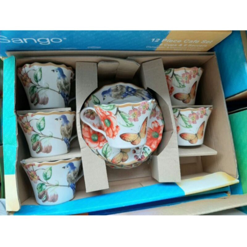 Tea Set Cup Set Cangkir Keramik Bunga Flower Gelas Keramik SANGO Hias Motif Vintage Elegant