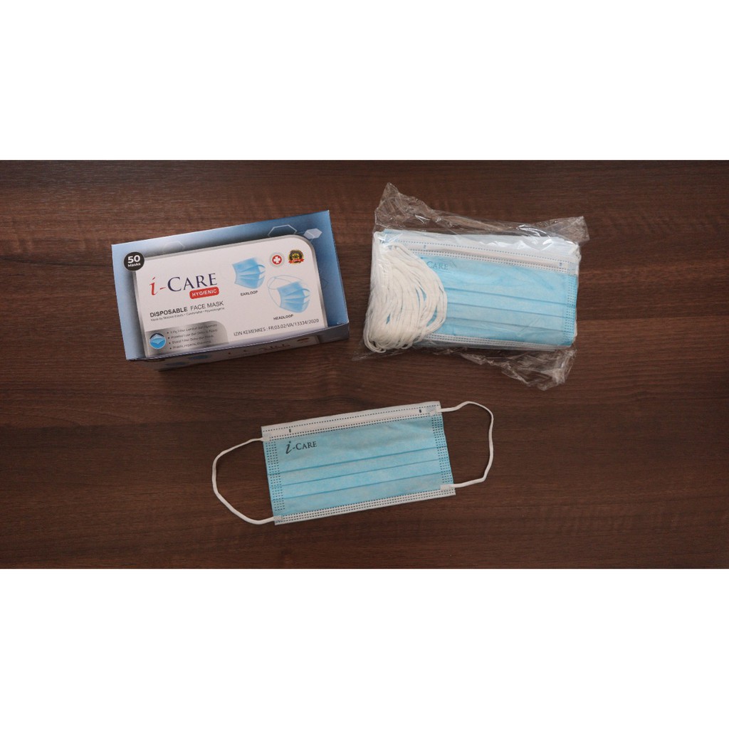 Masker i-Care Earloop 3ply isi 50 Pcs Icare - Big Plaza