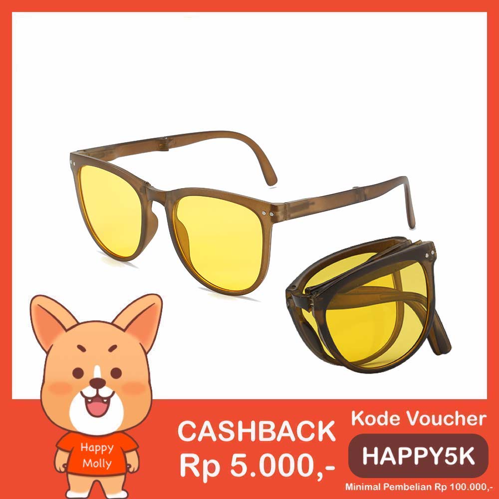 Kacamata Lipat [ Kuning ] UV400 - Anti Radiasi - Sunglasses Pria &amp; Wanita Korea - HM8092