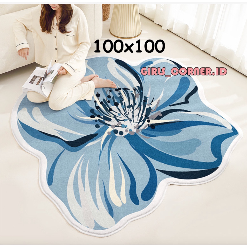KARPET BULU BULAT MODERN MINIMALIS LUCU KOREA DIAMETER 100CM FLOWER DESIGN