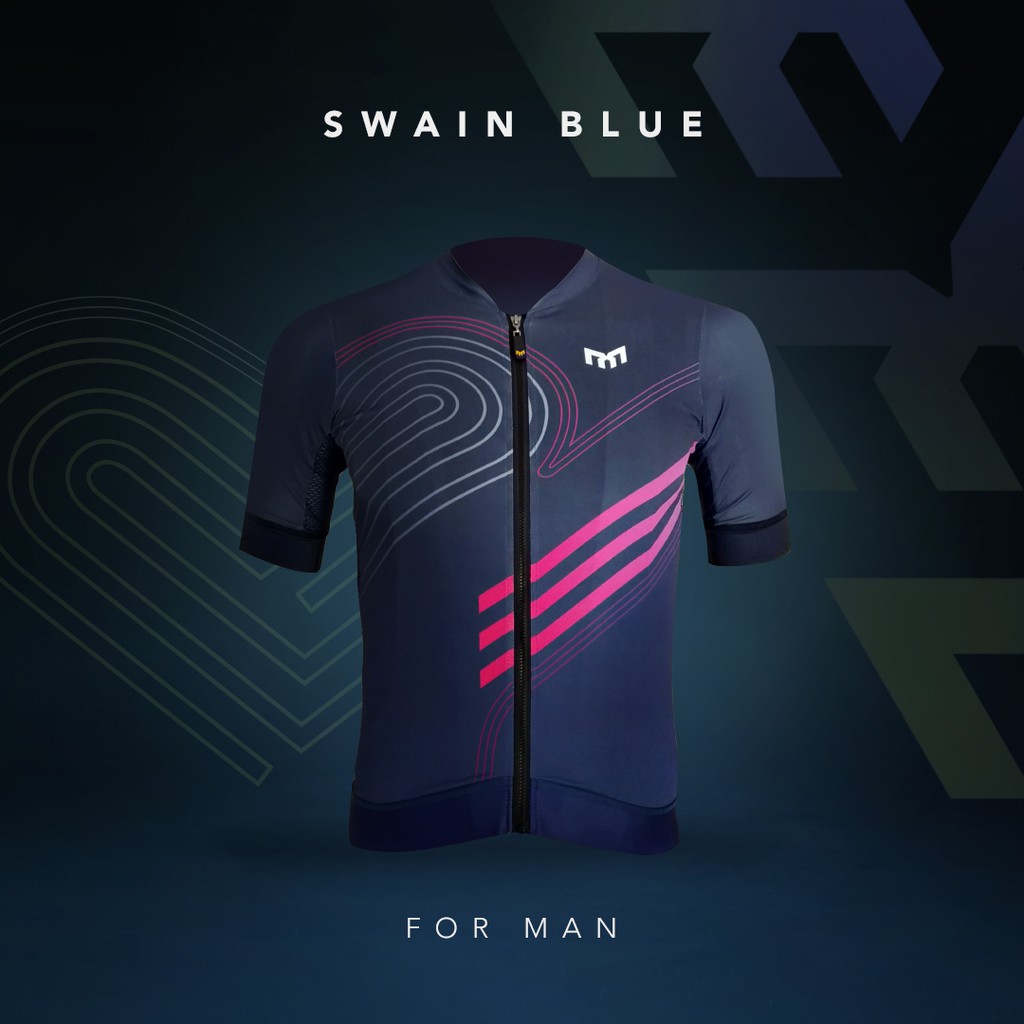 Jual Cycling Jersey Pria Montee Sport Swain Blue Biking Sepeda Cowok