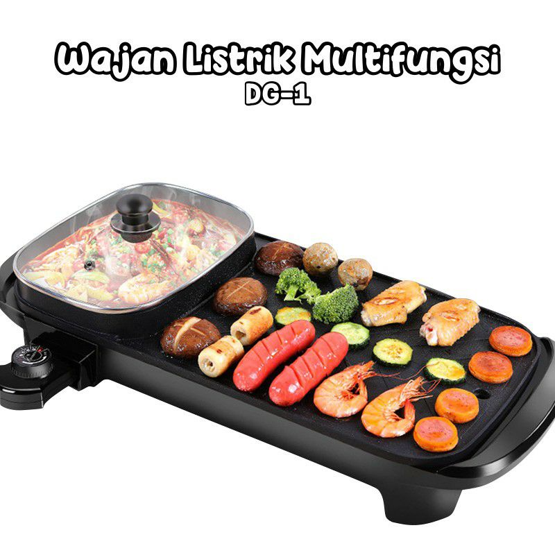 GM Bear Elektrik 2 in 1 Teppanyaki Pan Shabu 1246- Denki Griddle Steamboat BBQ Grill Pan
