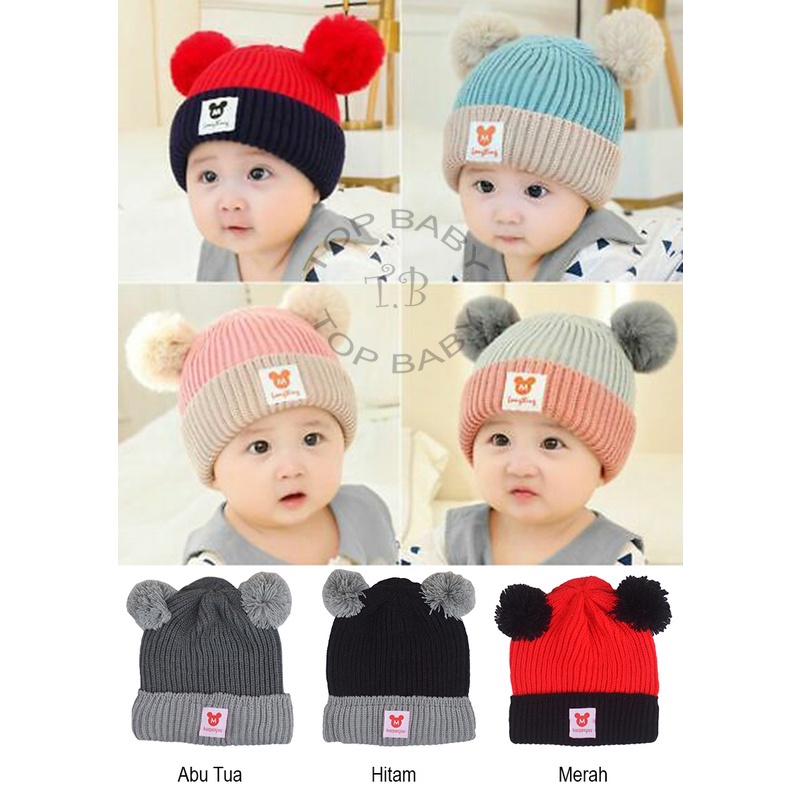 Topi Bayi Rajut Pompom - 4688