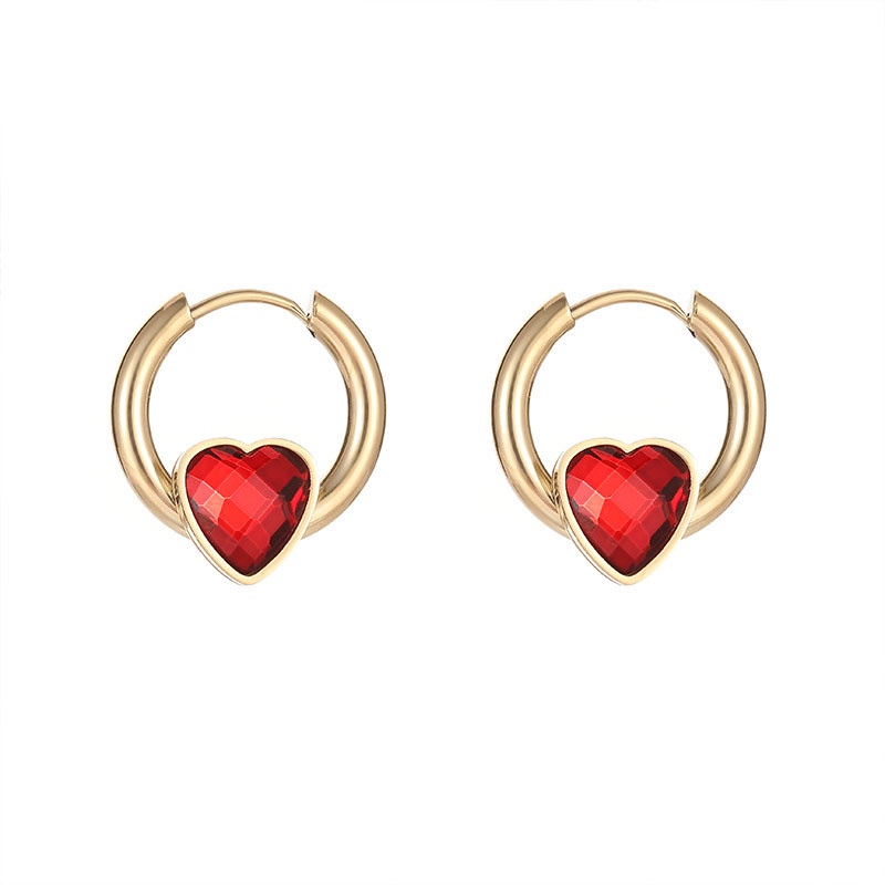 Anting hoop zircon love titanium korea anti karat