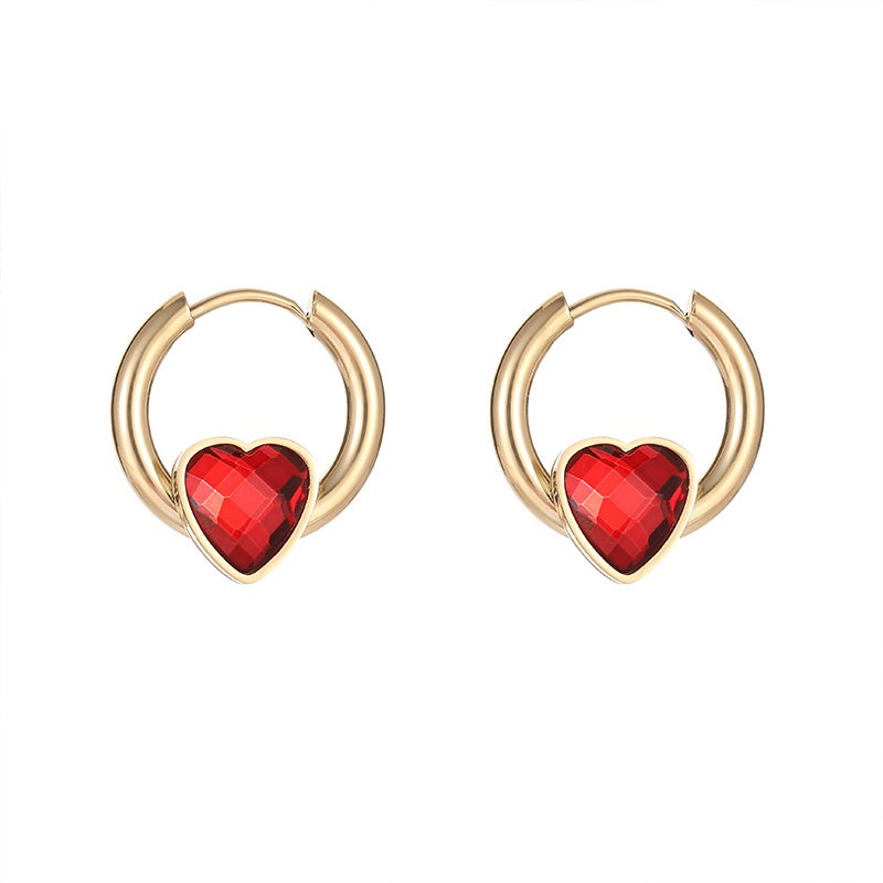 Anting hoop zircon love titanium korea anti karat