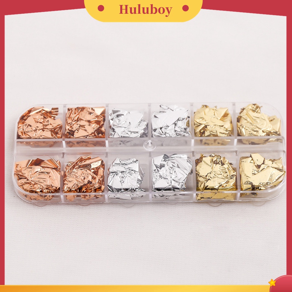 Huluboy Huluboy♡ 12 Grids / Box Kertas Foil Warna Emas Multifungsi Untuk Nail Art