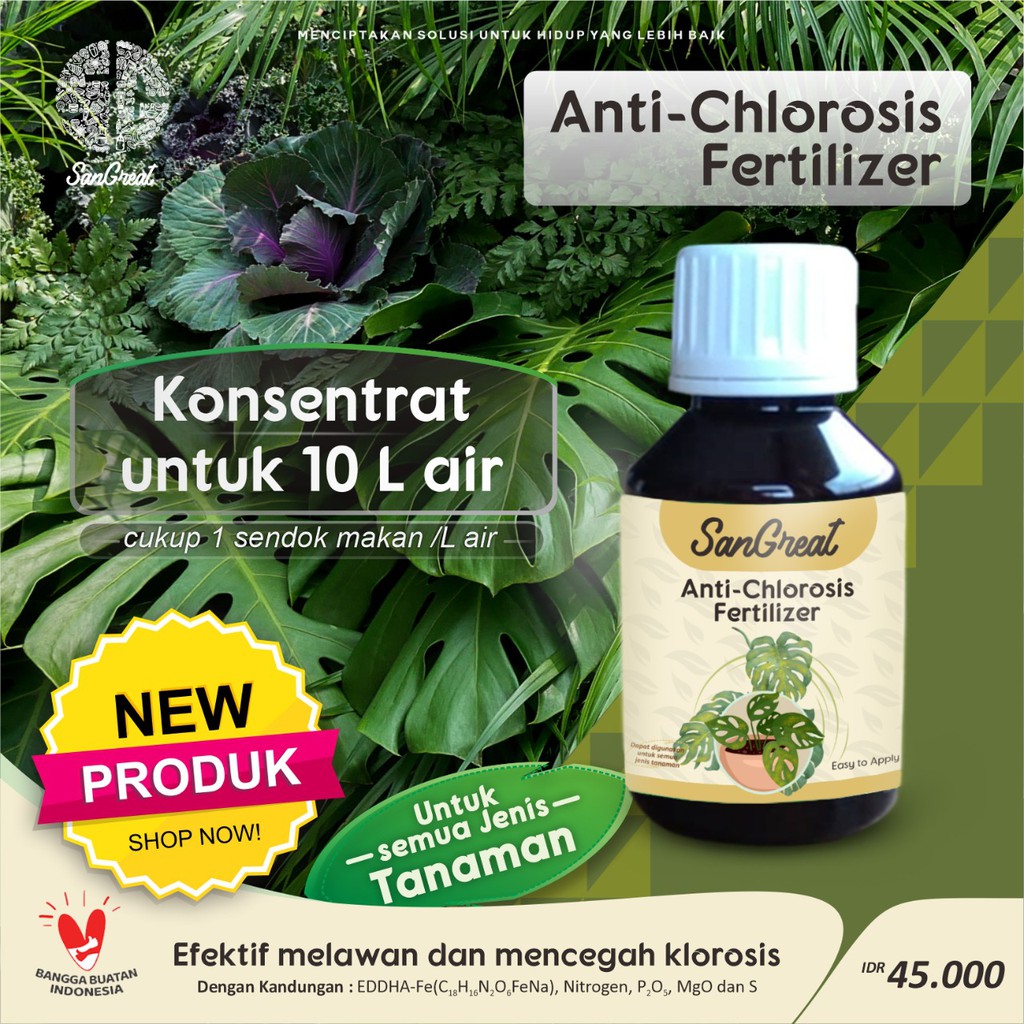 Pupuk Anti Klorosis Tanaman hias, Obat Daun Kekuningan dari SanGreat 100 ml