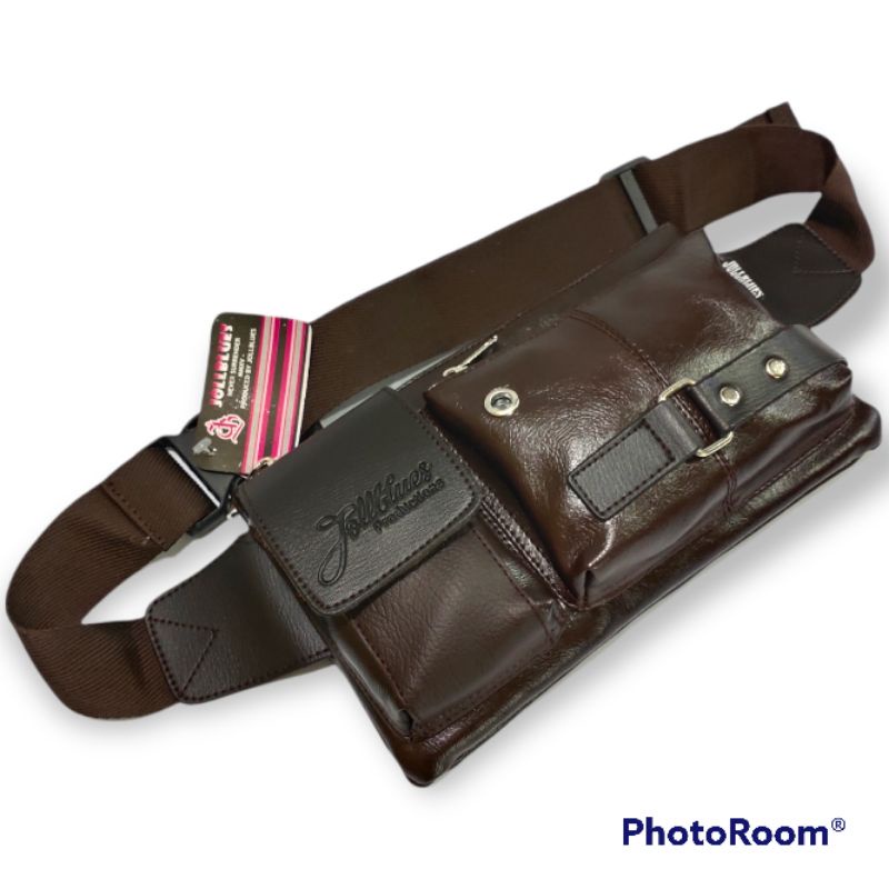 Tas Waistbag pinggang selempang kombinasi Pria Kulit keren murah