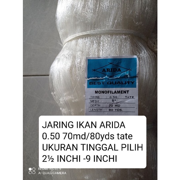 Jaring Ikan arida 0.50 70md/80yds tate UKURAN TINGGAL PILIH  jaring arida pukat ikan jaring ikan senar