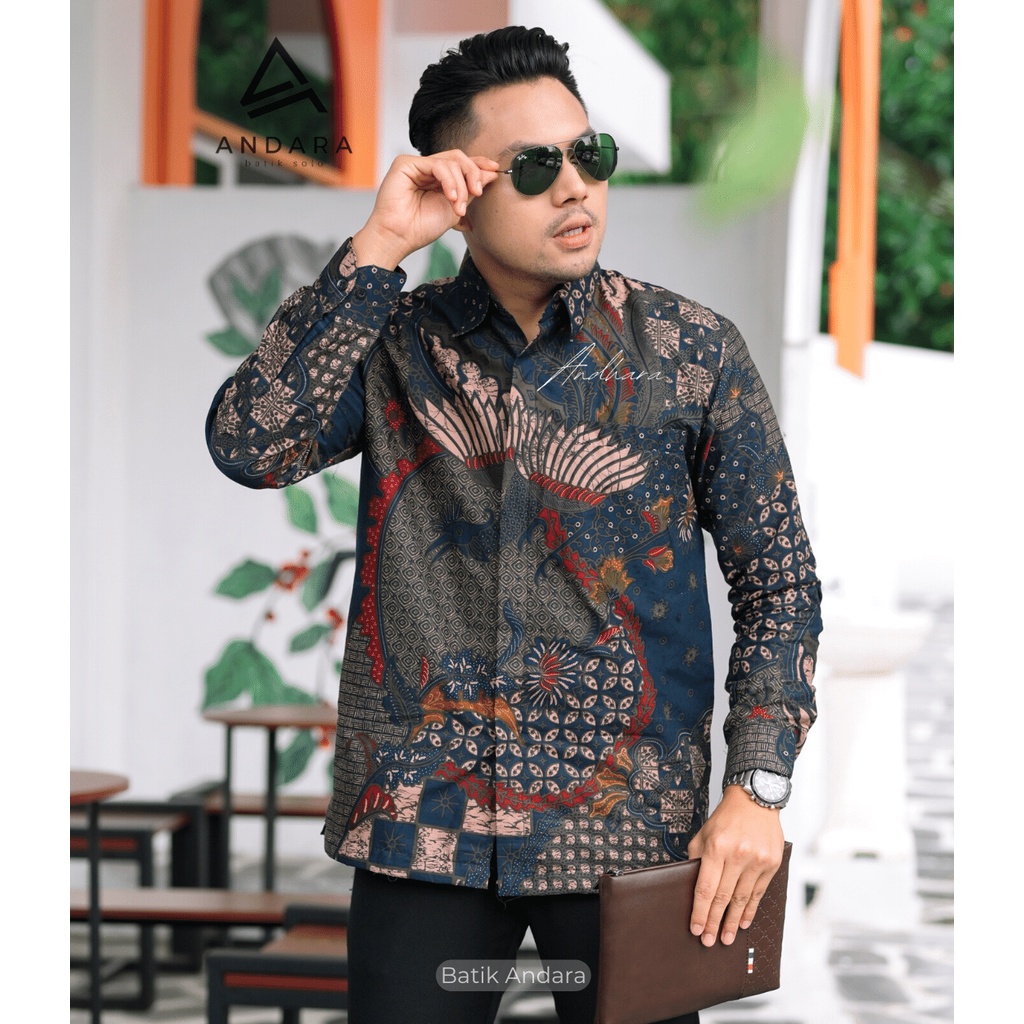 WIRYAWAN Baju Batik pria Lengan Panjang Modern slimfit Kasual Jagu Biru Best Seller Rekomendet Katun Solo Sragenan Hijau Botol Terlaris Regular Fit