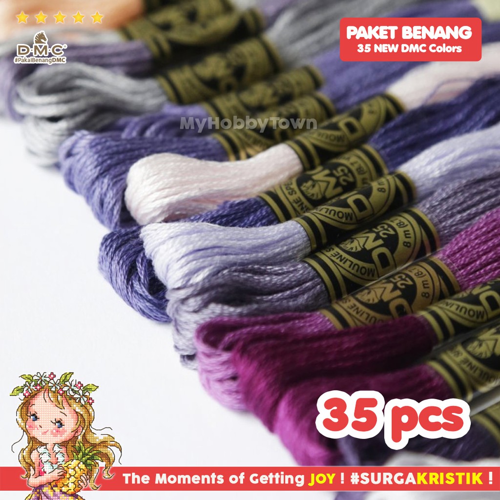 Paket 35 Pcs Warna Baru Benang Sulam Kristik Strimin DMC Art 117 - 100% Katun