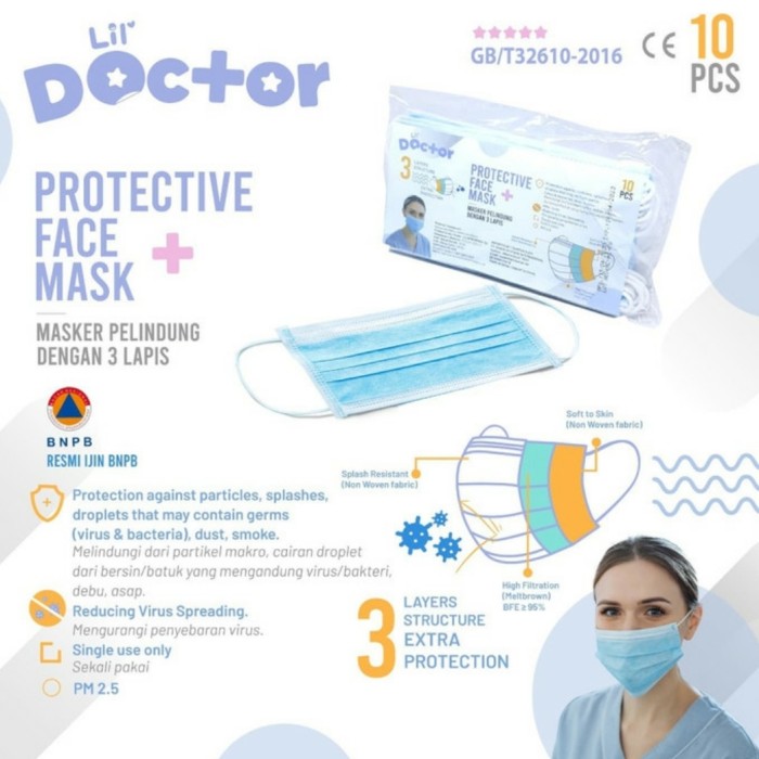 LIL DOCTOR Masker Dewasa 3Ply Isi 10pcs Masker Medis Disposable Mask