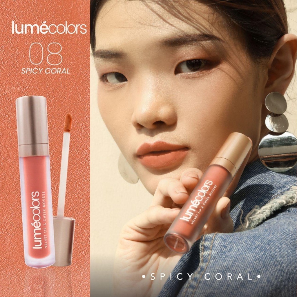 [3in1] LUMECOLORS Cheek Mousse Lipstik 5ml  Multifungsi Eyeshadow Perona Pipi Blus On Lumecolor Lipcream Bibir Kering shade spicy coral Stokist Lume Surabaya-2