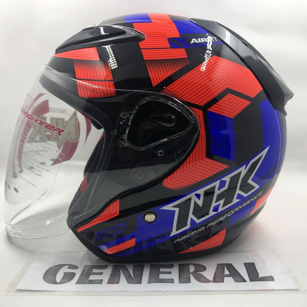Helm NHK R6 Motif Cube Black Blue Orange Hitam Biru Half Face Berkualitas
