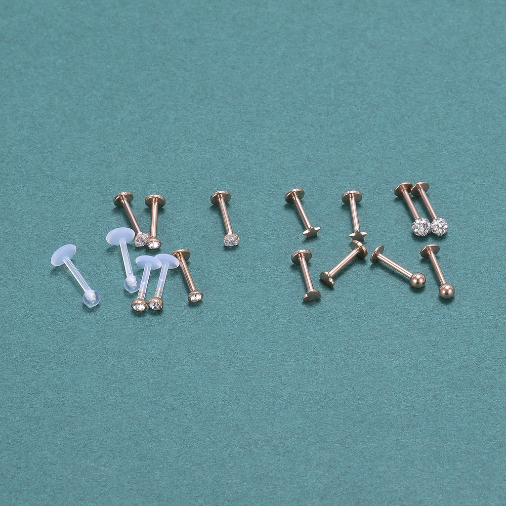 12 / 16pcs / Set Anting Tindik Labret Kristal 16g Bahan Stainless Steel Untuk Telinga Bibir Monroe