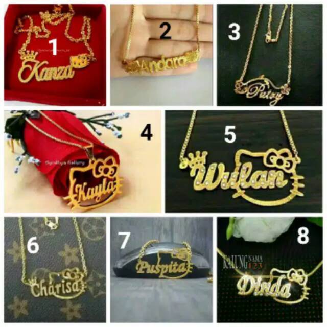 kalung titanium anti karat / kalung wanita / Kalung Nama / Pakai Permata / lapis emas / kalung anak 